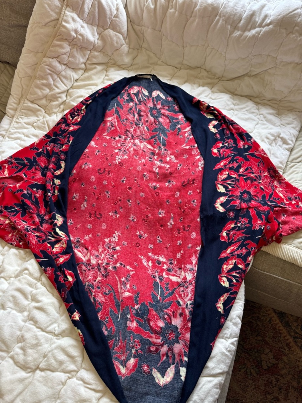 Floreat Navy and Red Floral Cocoon Kimono